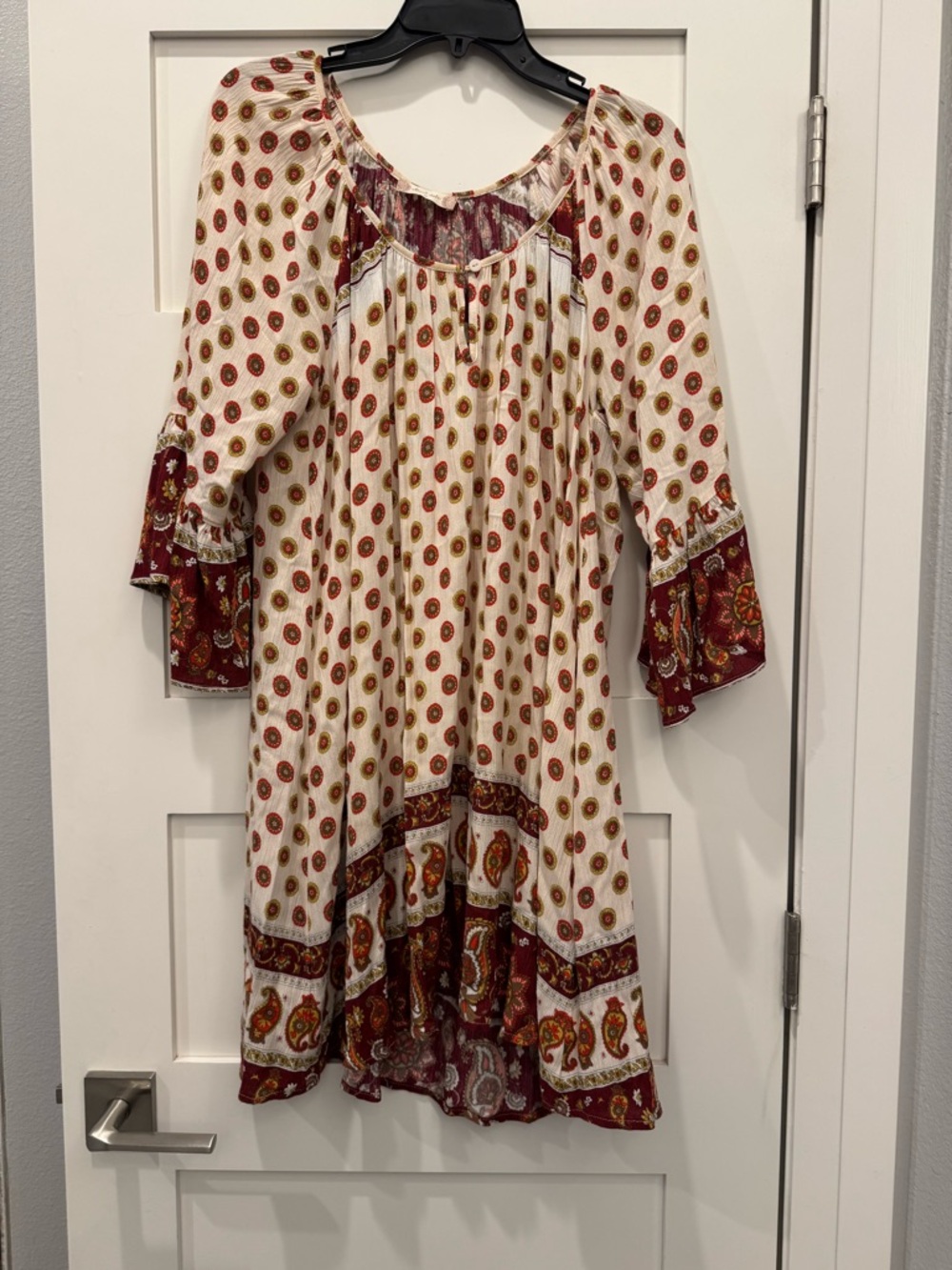 Altar'd State Cream and Burgundy Boho Print Tunic Dress